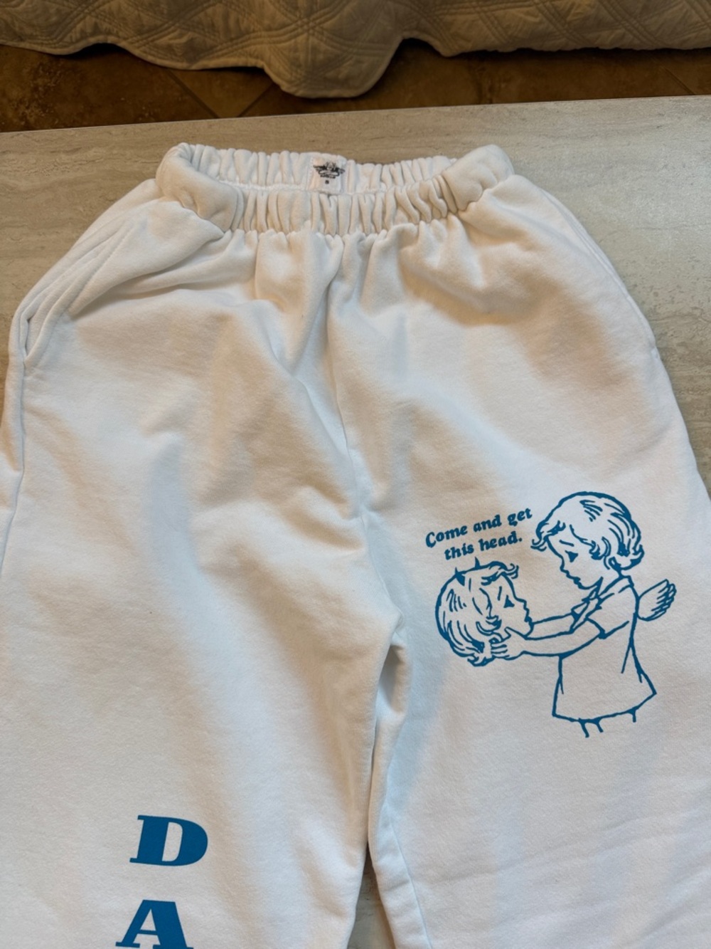 Boys Lie White Track Pants with Blue Graphic - Picture 3 of 7